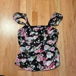 Vintage 90s Rave Black and Pink Floral Top